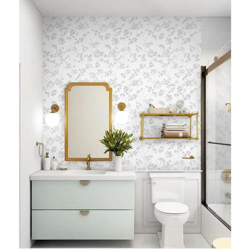 Wallpaper Peel & Stick Gray White SelfAdhere Removable Waterproof 17.3''x78.37''